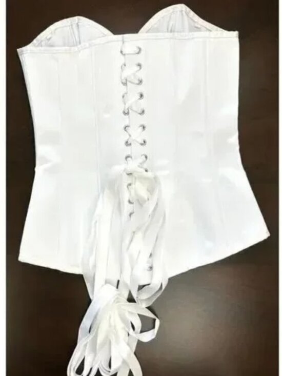 EU Steel Boned Waist Trainer Longline Overbust Corset White Satin US 14 NWT - Picture 7 of 10